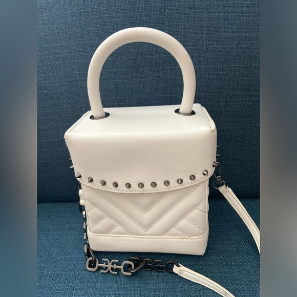 Sam Edelman Top Handle Crossbody Square Box Handbag Mirror Interior Spiked Rivet - Picture 1 of 16